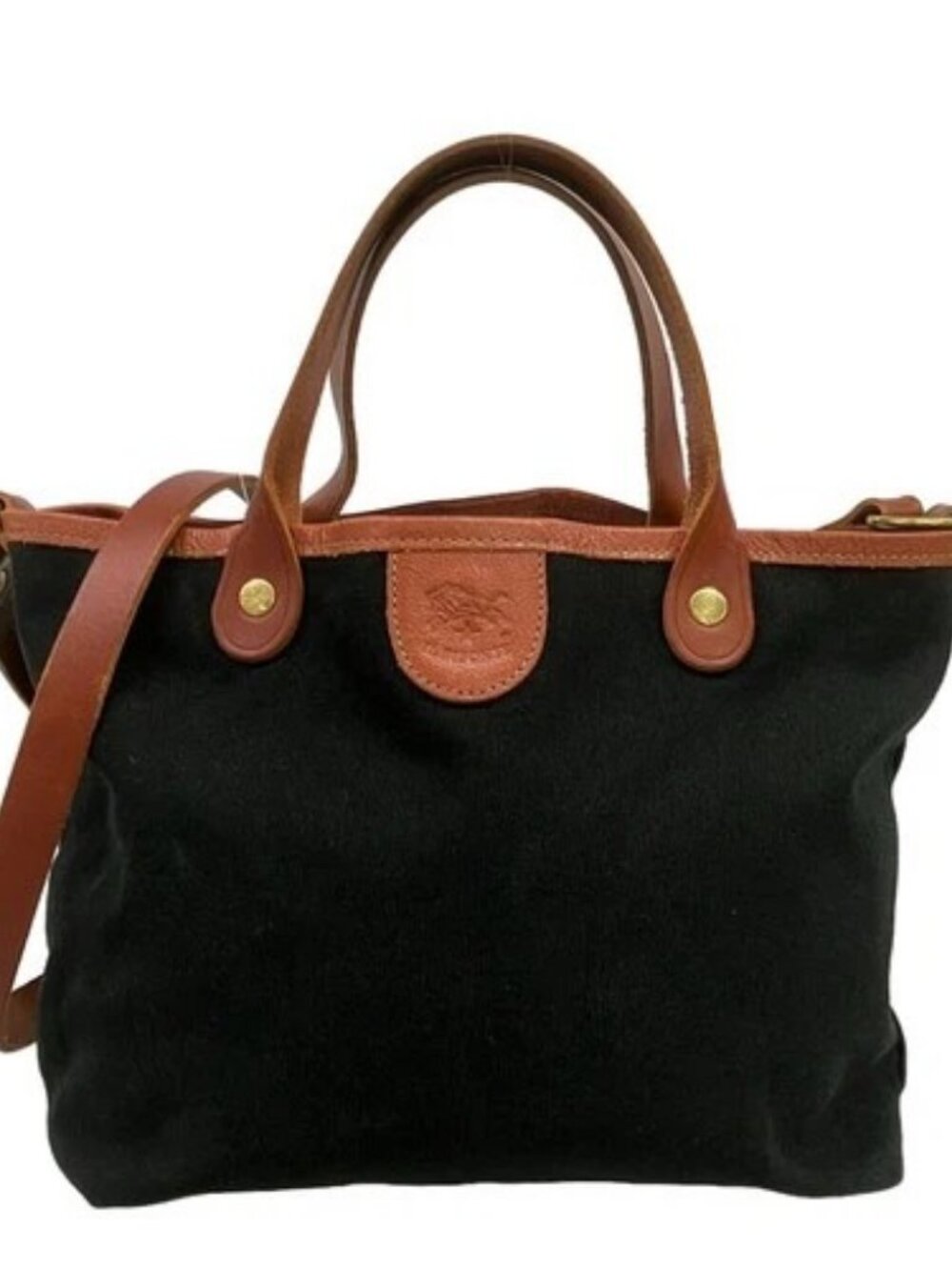 IL BISONTE Black Dark Brown Canvas Leather Shoulder Bag